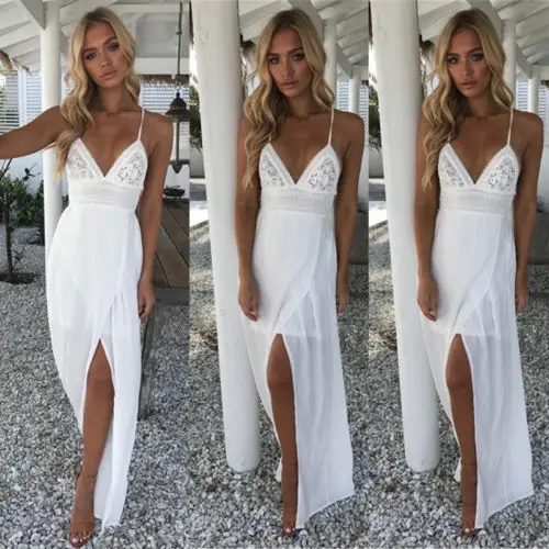 

UK 2018 New Fashion Hot Sexy Women Holiday Sleeveless Deep V Neck Strap Ladies Maxi Long Summer Print Beach Dress Size 6-14