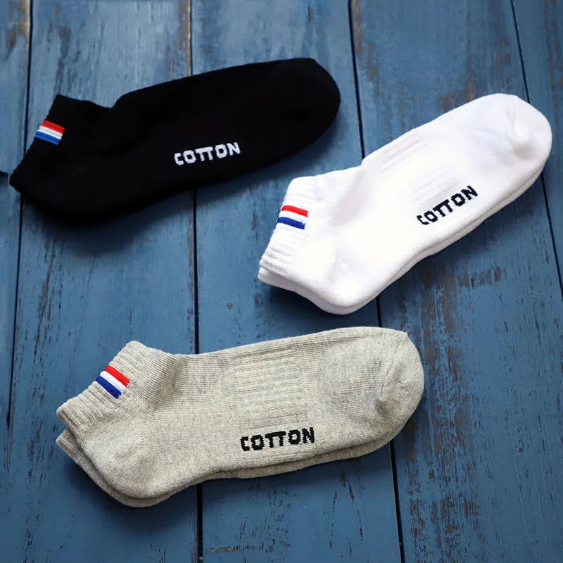 Thick Soft Cotton Ankle Socks for Men Casual Solid Color Black White