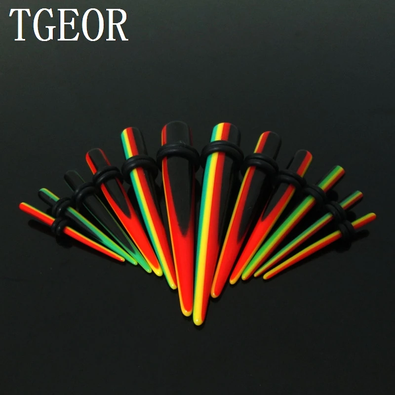 

Hot piercing jewelry reggae ear taper 1 set=6pcs mixed 6 gauges rasta straight ear expander