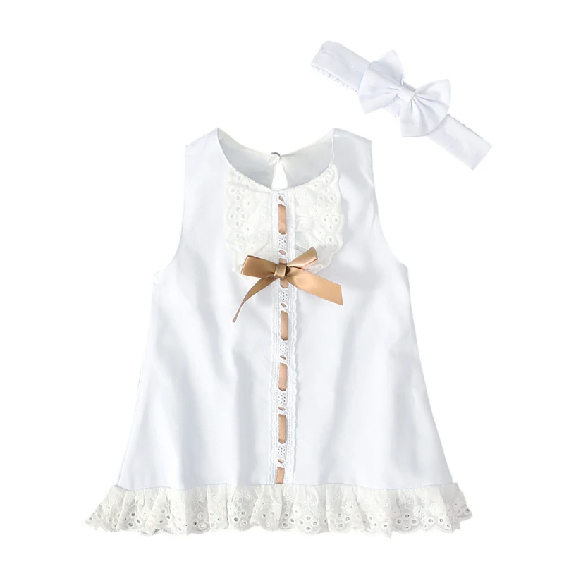 Платья для маленьких девочек с повязкой на голову; От 0 до 2 лет; платье на крестины для маленьких девочек; белое свадебное платье с бантом; одежда для малышей
