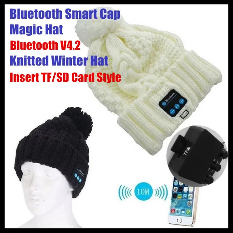 120p Insert TF Slot Knit Beanie Smart Wireless font b Bluetooth b font V4 2 Cap