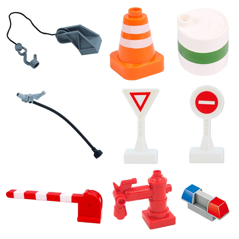 

Building Blocks Assembly Original City Hook Traffic Sign Roadblock Bricks Accessory Toys For Children Compatible With Duplo Gift