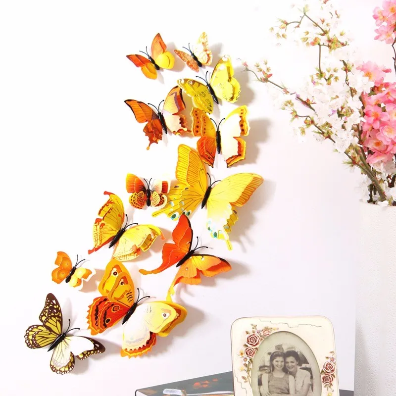 3D PVC Fridge Magnet Wall Stickers Simulation Butterfly Double Butterfly Magnet Butterfly Bright Set 12 Pack AB