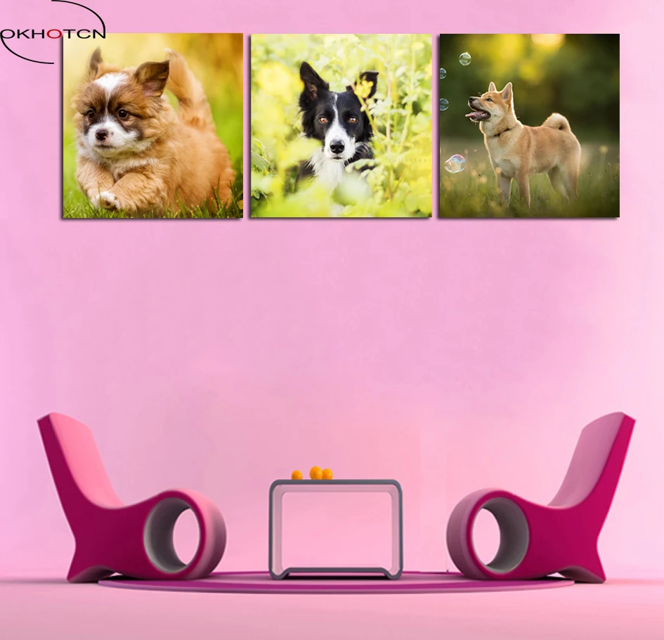 OKHOTCN HD Printed Animal Dog Painting Modular Wall Pictures for Living Room Decor Tableau Art Canvas | Дом и сад