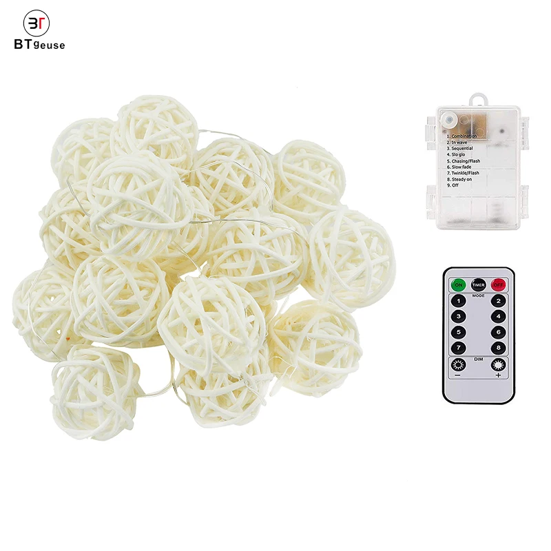 BTgeuse Rattan Ball String Lights Globe Fairy Light Battery Powered 20 LED Indoor Outdoor Colorful Light for Party Weeding Room BTgeuse Rattan Ball String Lights Globe Fairy Light Battery Powered 20 LED Indoor Outdoor Colorful Light for Party Weeding Room