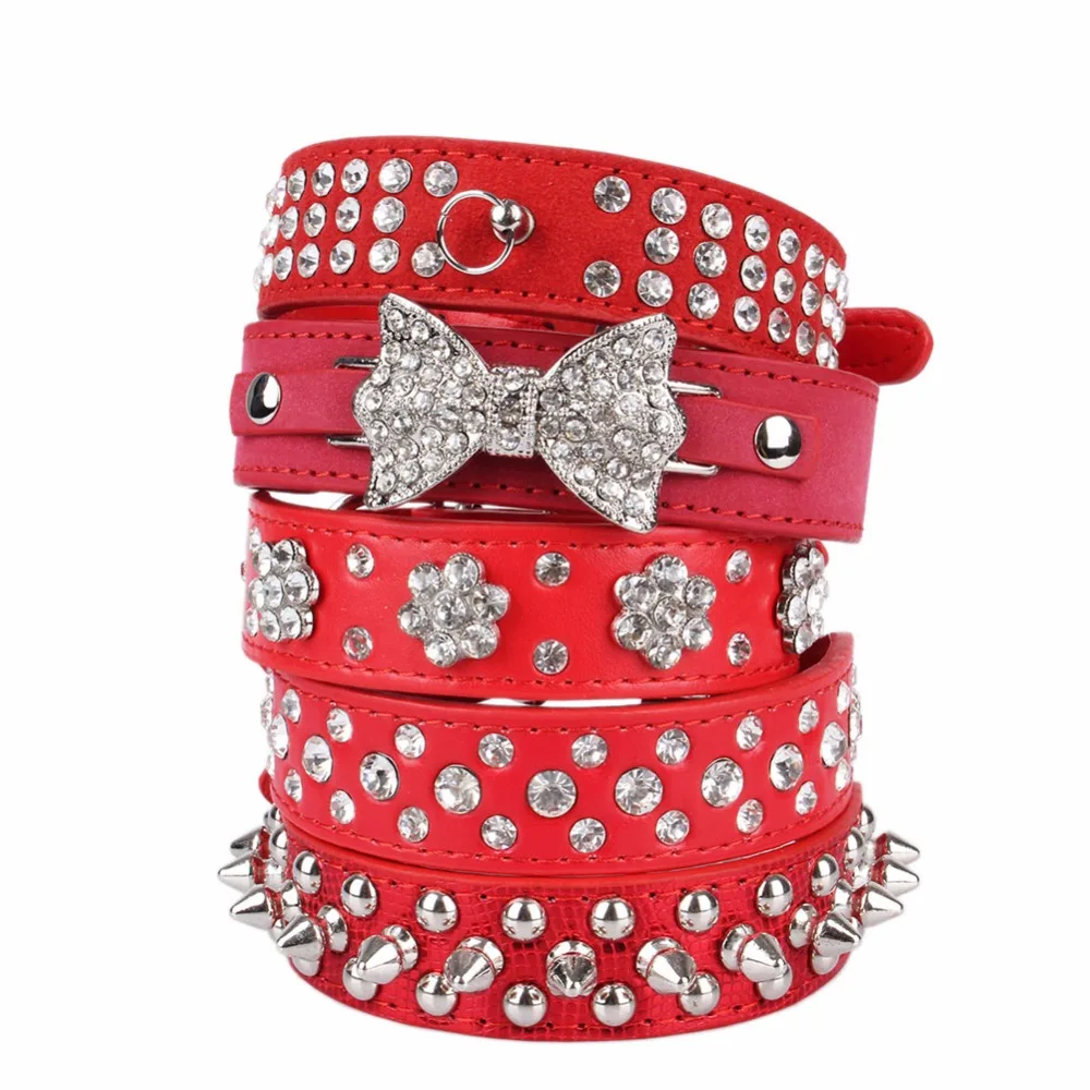 Red Breakaway Small Cats Collars Dogs Accessories Spiked Rhinestone