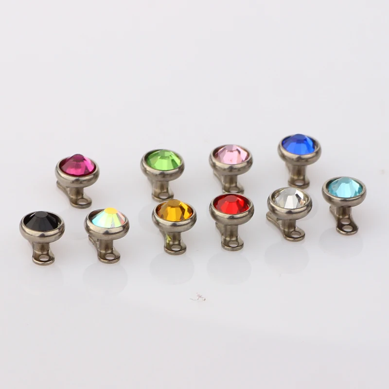 JUNLOWPY Titanium 316L micro Skin Diver Dermal Piercing Crystal dermal  Jewelled Piercings Top Rings Hide in Body Jewelry
