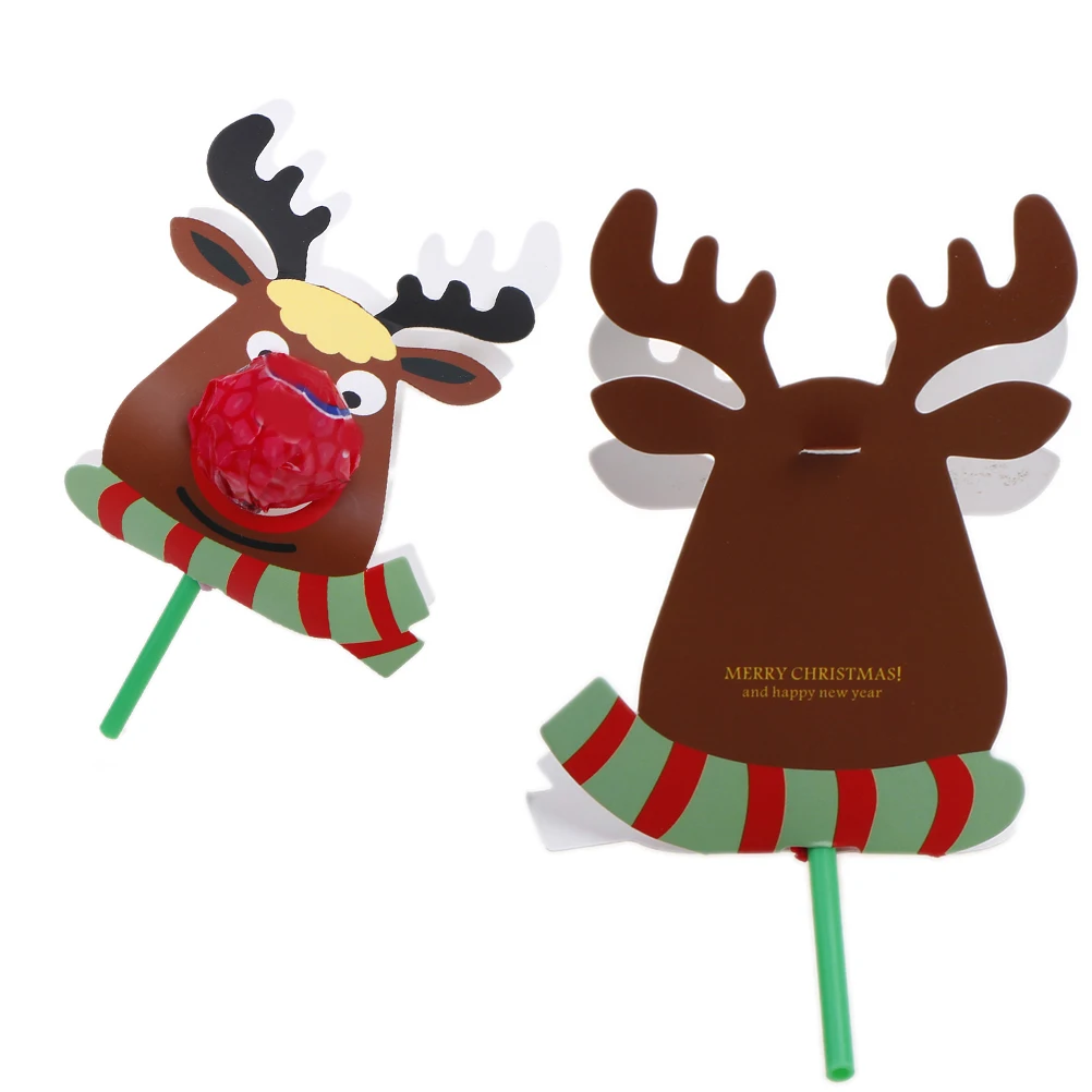

25pcs Deer Lollipop Paper Card Decoration Birthday Party Candy Decor Christmas Candy Gift For Kids