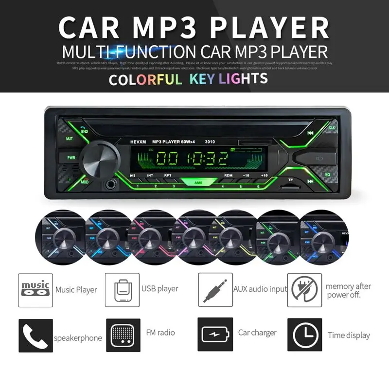 Bluetooth автомобильное радио стерео MP3-плеер USB стерео аудио красочный экран