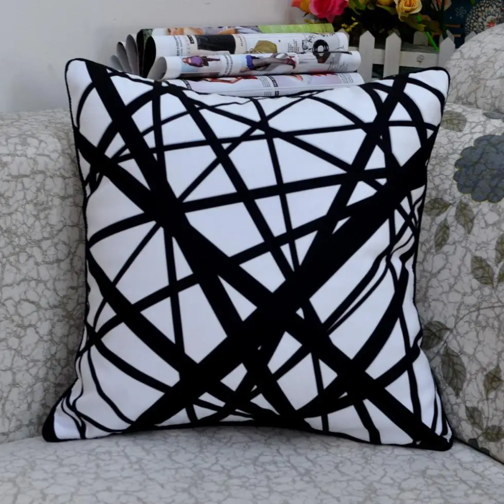 18* 18 " Modern Black White Abstract Geometry Throw Cushion Coverin