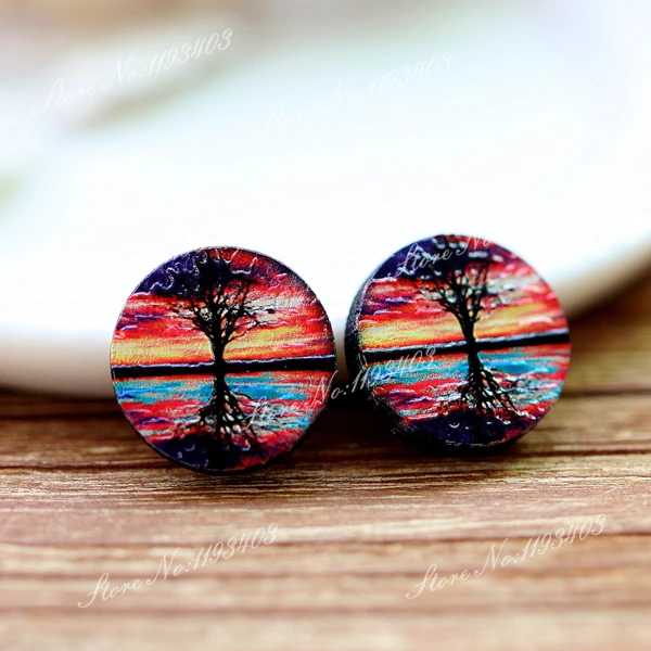 

10pcs Unique 3D Tree Embossed 16mm Round Coloured Drawing pattern Laser Cut wood Cabochon DIY for Rings, Earring,Brooch,Necklace