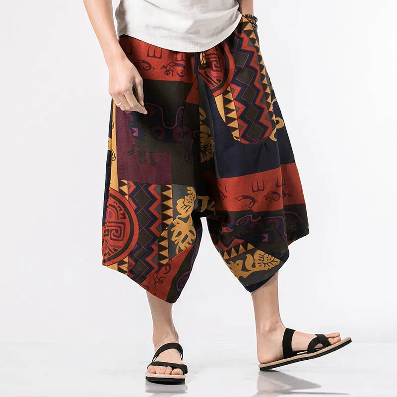 Новые летние свободные брюки с индивидуальным принтом, большие размеры, брюки с крестиками, Гавайские пляжные праздничные хлопковые льняные брюки 4xl 5xl - Цвет: 3681