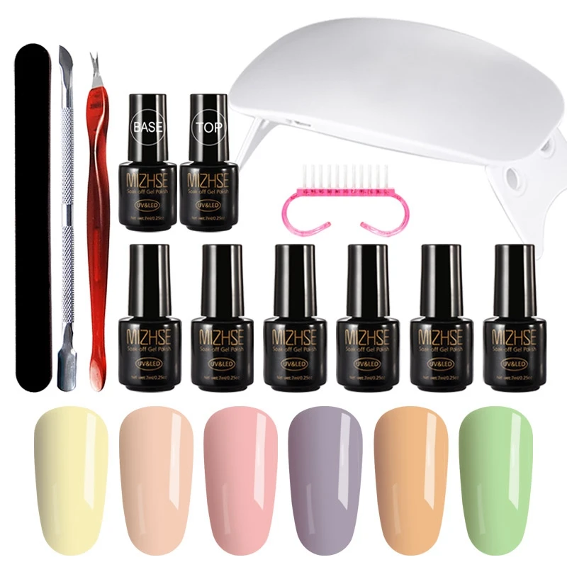 MIZHSE 6 Вт УФ светодиодный светильник для УФ-гель для ногтей Набор для маникюра полный маникюрный набор Гель-лак набор для дизайна ногтей Таймер Сушилка инструменты для маникюра