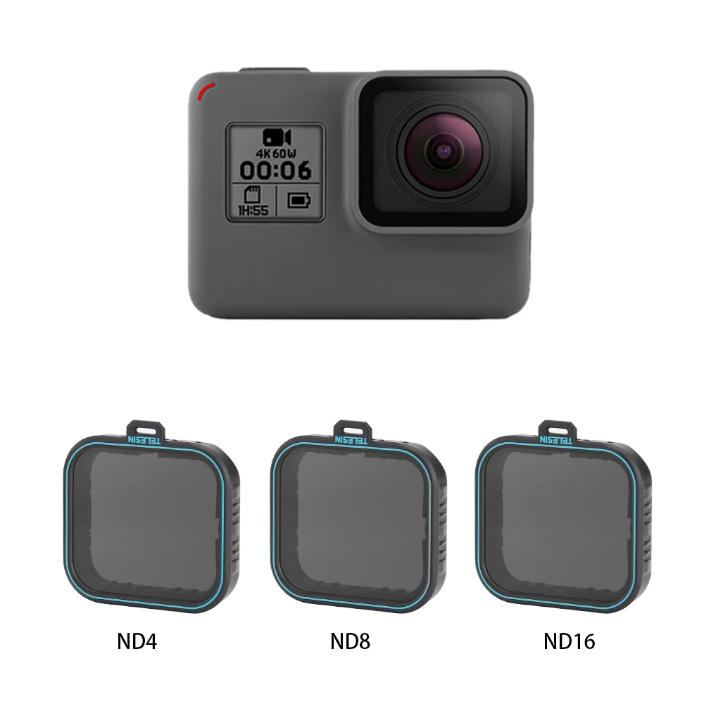 

TELESIN 3 Pack ND Lens Protector Kit Set(ND4 8 16 ) Neutral Density Filter for Gopro Hero 5 Hero 6 Hero 7 Go Pro Accessoreis