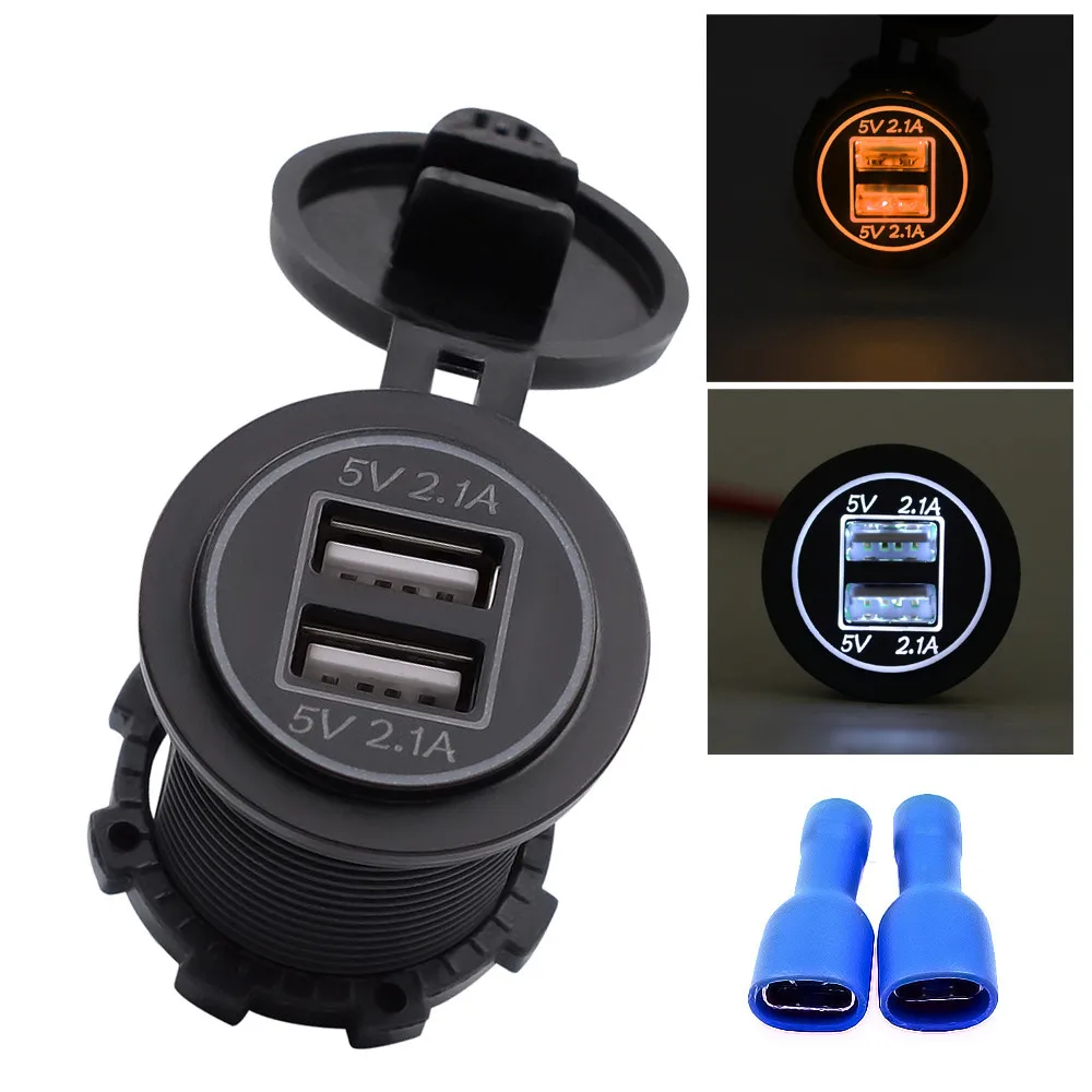 Car 5V 2.1A Dual USB Charger Socket Adapter Power Outlet for 12V 24V