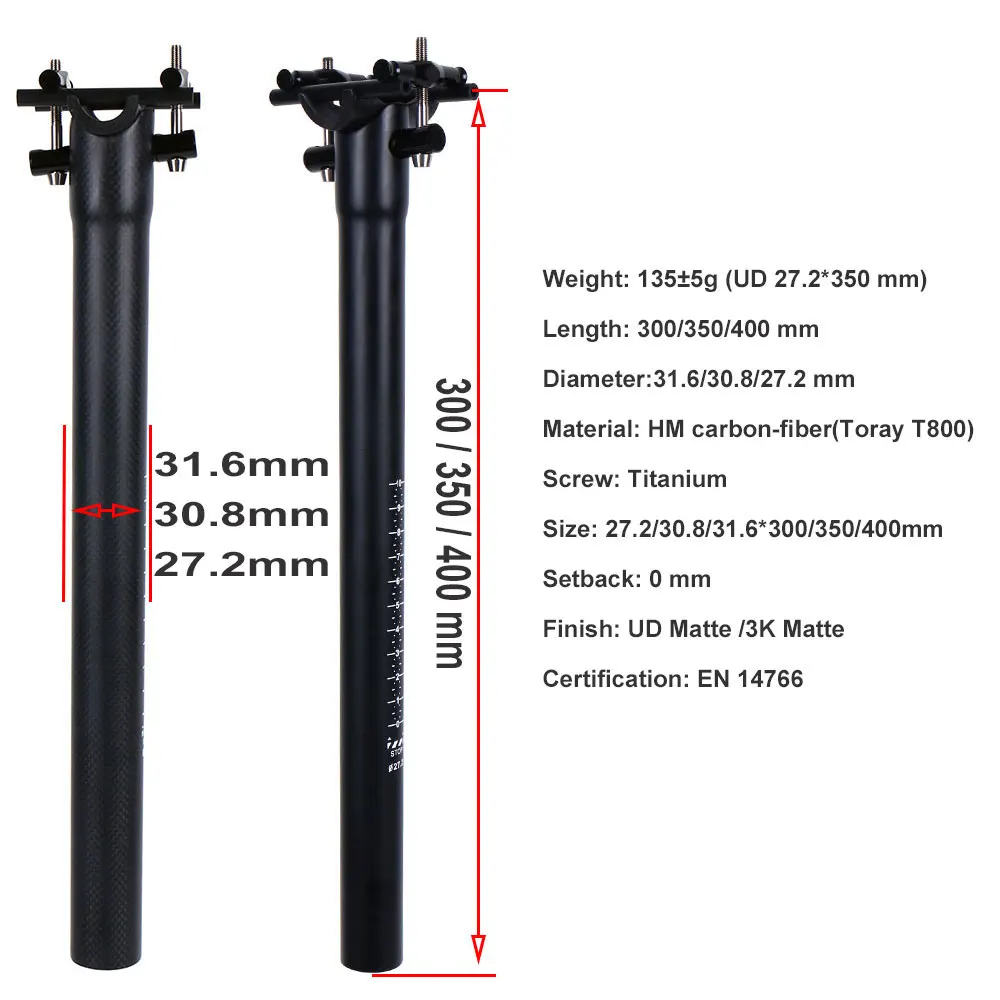 ELITA واحد دراجة Seatpost الكربون دراجة Seatpost MTB جبل و الطريق الكربون الألياف دراجة Seatpost أجزاء 27.2/30.8/ 31.6/* 300/350