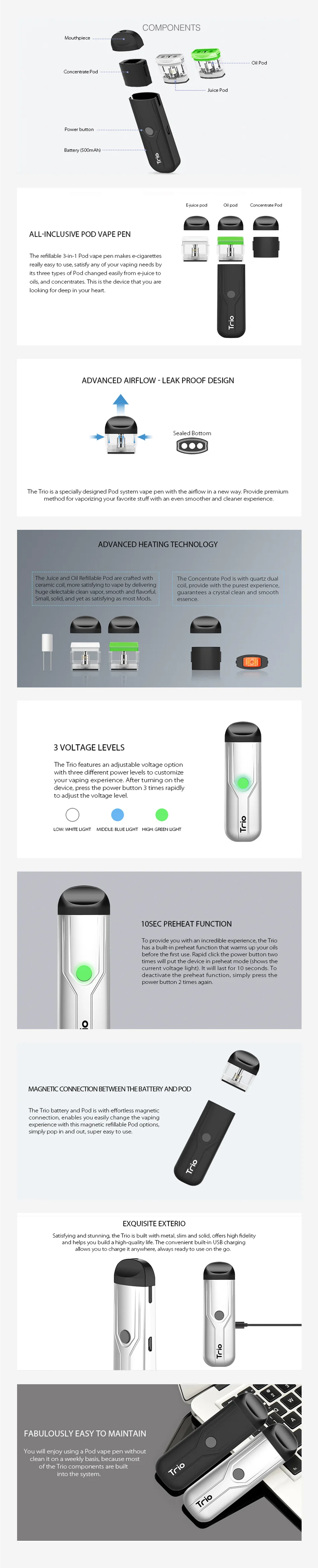 Yocan Trio Pod System Starter Kit 500mAh