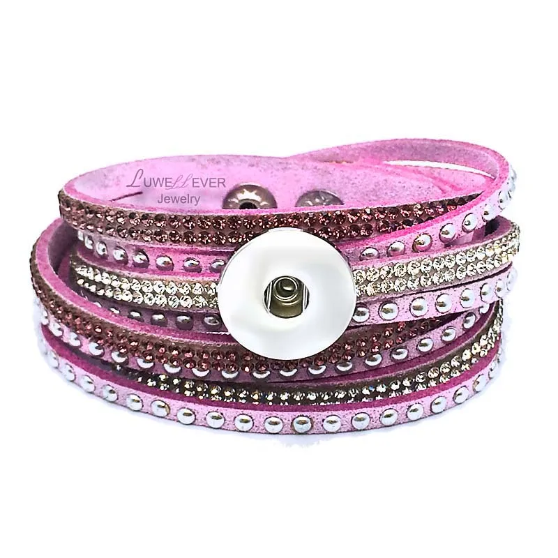 

Hot Bling Bling Multi-turn 189 Rhinestones Korean velvet 18mm Snap Button Jewelry Charm Bracelet For Women Teenagers 39cm