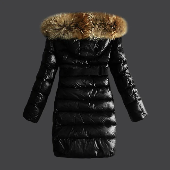 Женская зимняя куртка, пальто с капюшоном из натурального меха енота, модное длинное пальто, утепленная куртка на молнии без пояса черного цвета