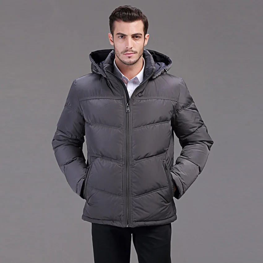 winter down jacket men short design business casual with a hooded duck ...