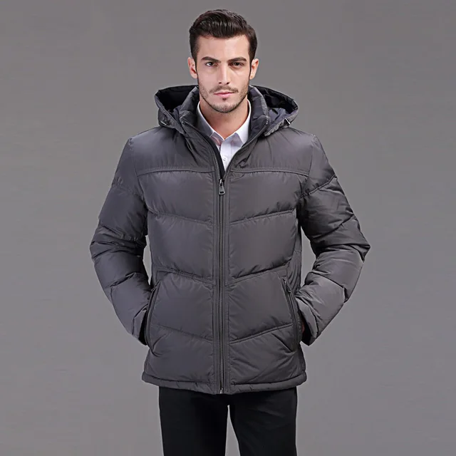 winter down jacket men short design business casual with a hooded duck ...