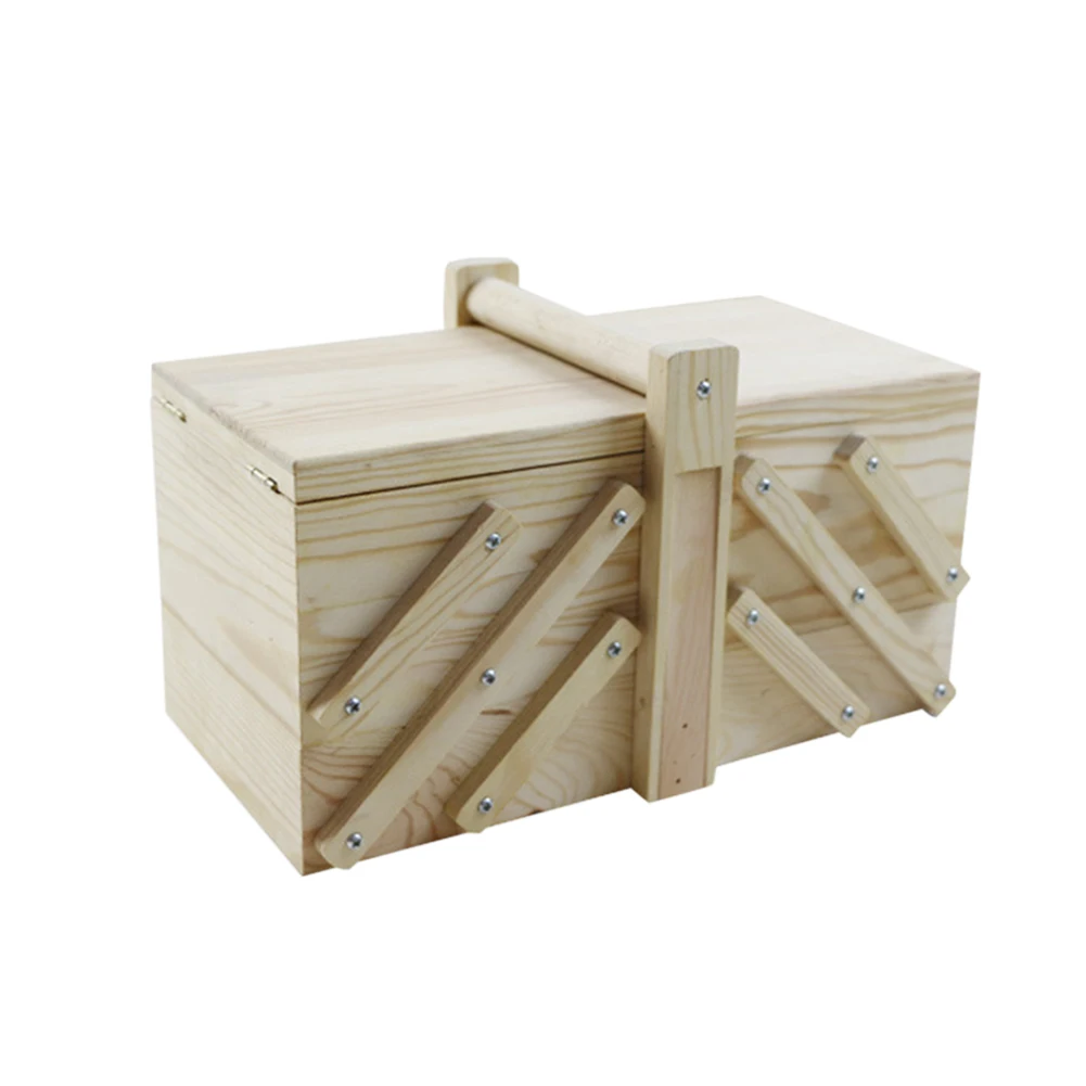 

Cantilevered Organizer Accessories Sewing Box Multifunctional Solid Wood Home Handmade Storage Case Portable Container 3 Layers