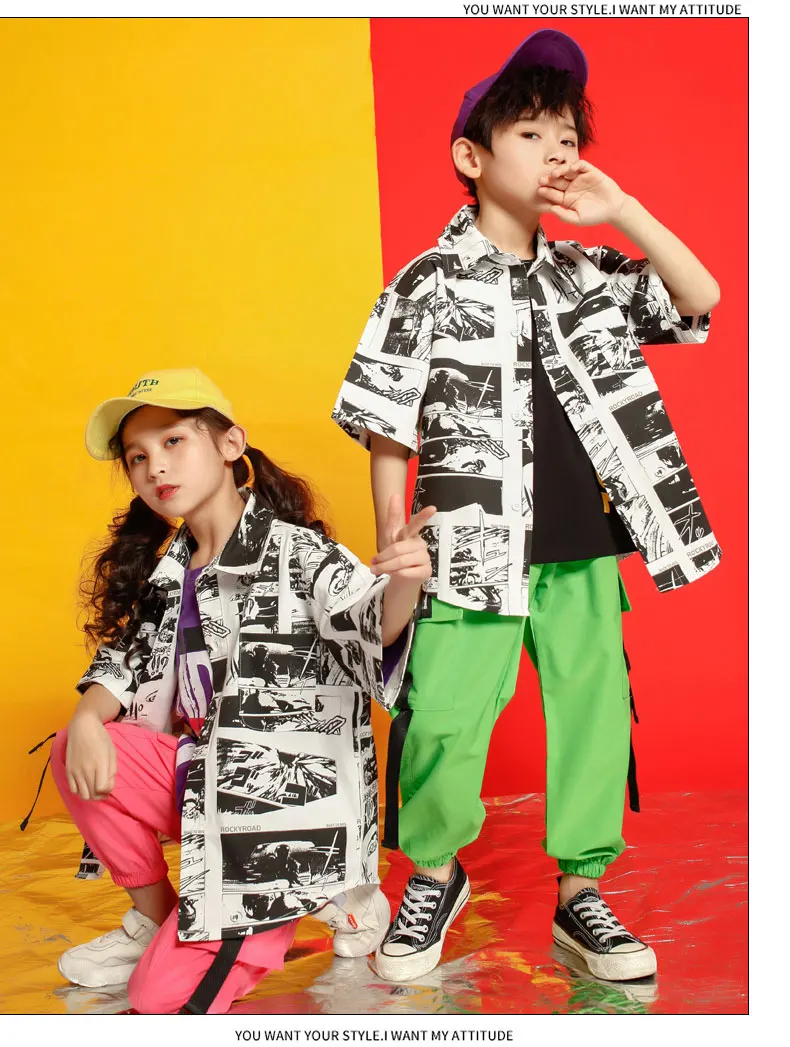 Tracksuit girl  4 6 8 10 12 14 16 Years hip hop tshirt kids dance costume kids jazz summer clothes for girls costume kids (12)