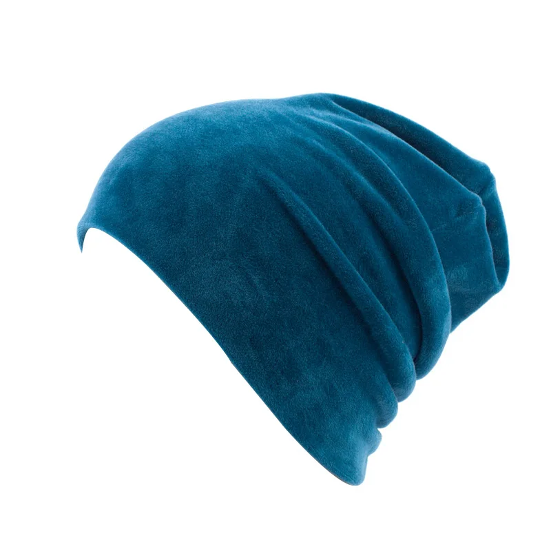 Женская велюровая шапка бини, повседневная, полиэстер, Skullies Beanies для женщин, зимняя, бархатная, простая Балаклава, шапка Sapka - Цвет: Blue