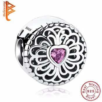 

Hot 925 Sterling Silver Love & Friendship, Pink CZ Beads Fit BW Charms Bracelets Fashion Jewelry