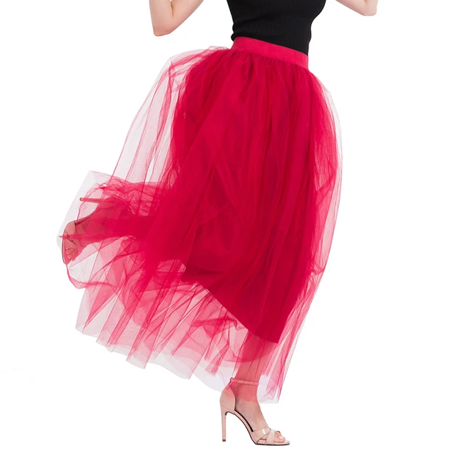 4 Layers 100cm Floor Length Skirts For Women Elegant High Waist Pleated Tulle Skirt Bridesmaid Ball Gown Bridesmaid Clothing