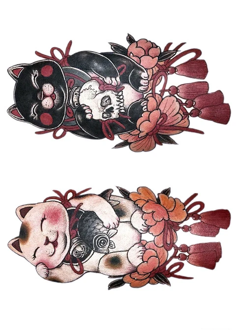 Временная татуировка стикер большого размера боди-арт Цветок счастливый кот Рыба череп Водная передача поддельные татуировки флеш-тату для женщин и мужчин