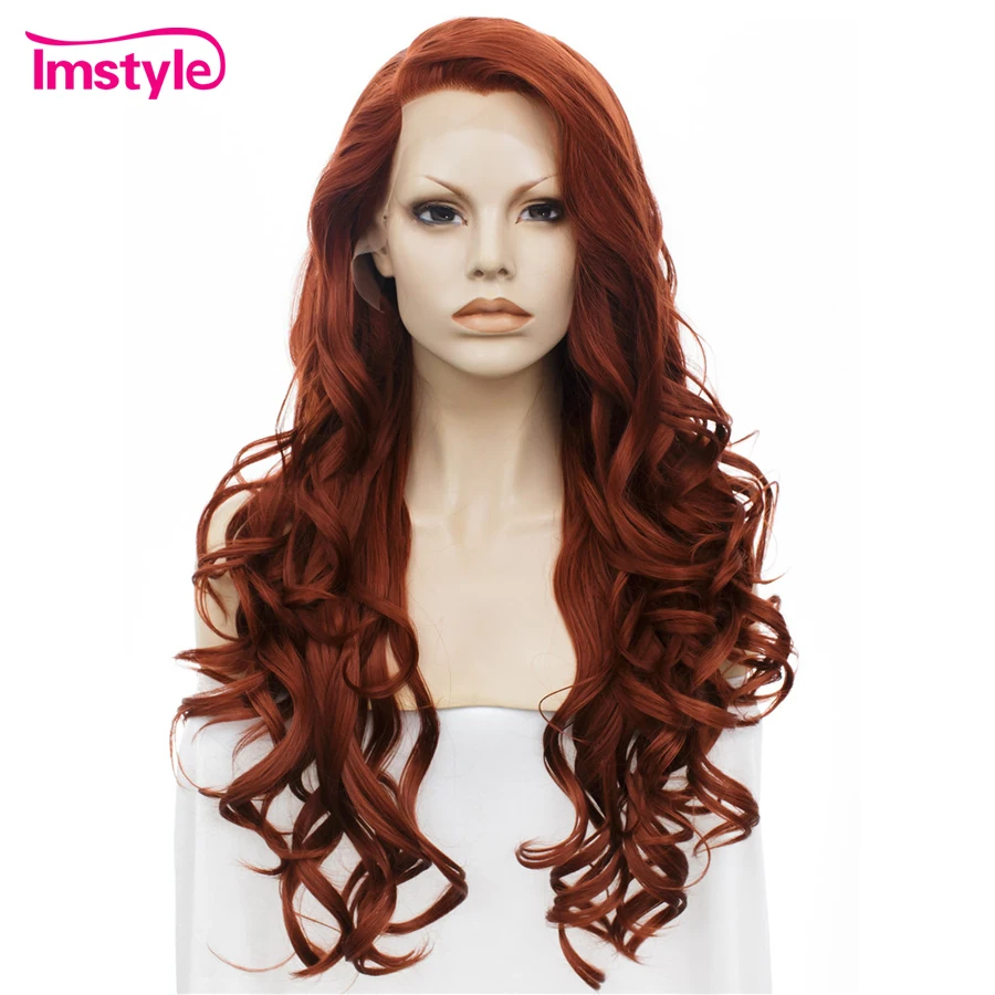 ImstyleDarkRedCopperWigSyntheticLaceFrontWigLongNaturalWavy