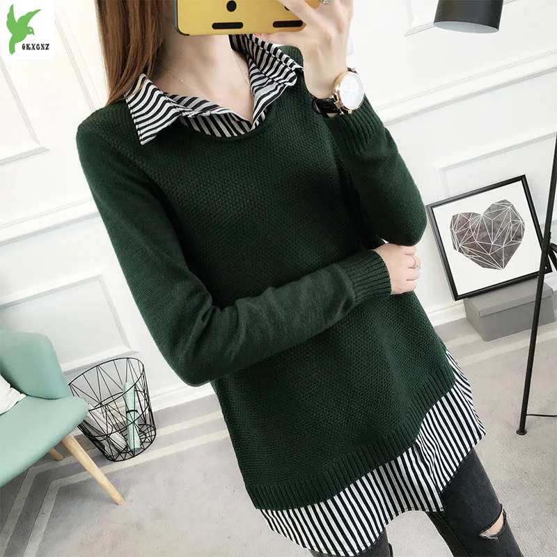

New Korean Women's Autumn Loose Bottoming Sweater Long Paragraph Pullover New Collar Fake Two Pieces Breathable Soft Sweaters