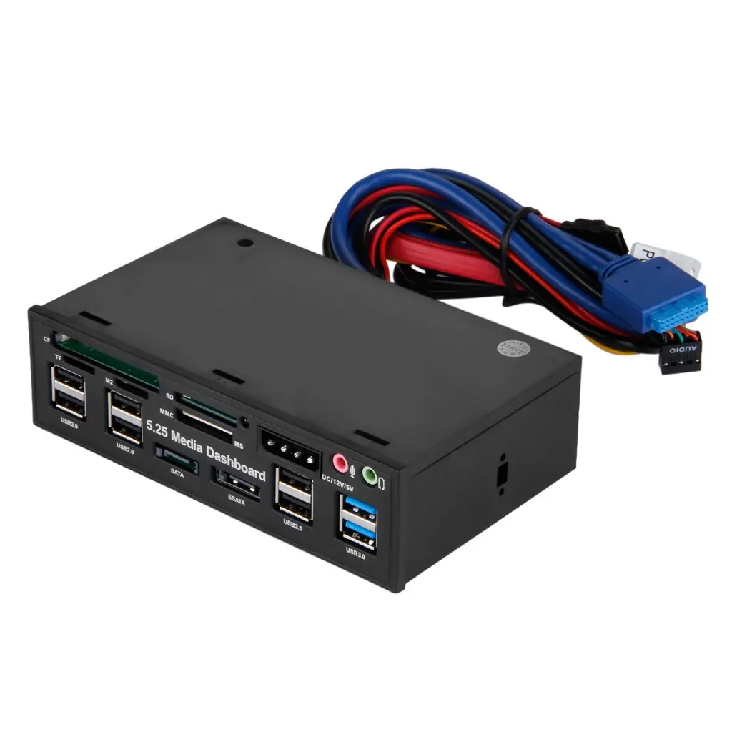 Multifuntion 5.25 "Media Dashboard Card Reader USB 2.0 USB 3.0 20 pin E-SATA спереди Панель