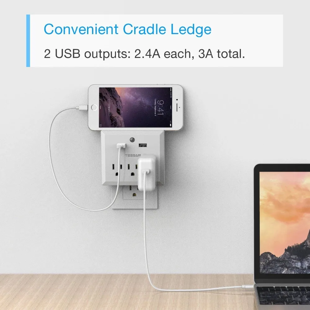 TESSAN США Мощность полосы переменного тока настенного монтажа и usb розетки