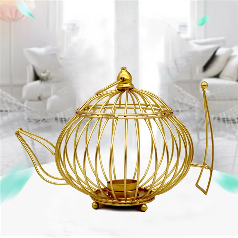 Creative Iron Candle Holders Wire Teapot-Shaped Hollow Design Candlestick Dedication candlesticks for home decor 3N26 (6)