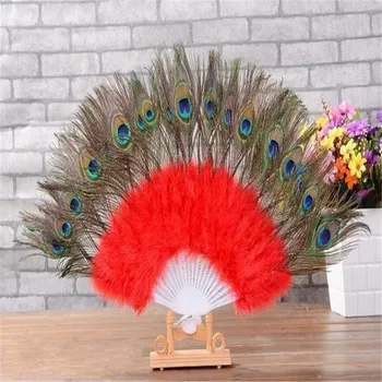 

1pcs/lot Red Color peacock tail gorgeous feather dancing fan decoration bride room home handmade wedding Events party Supplies