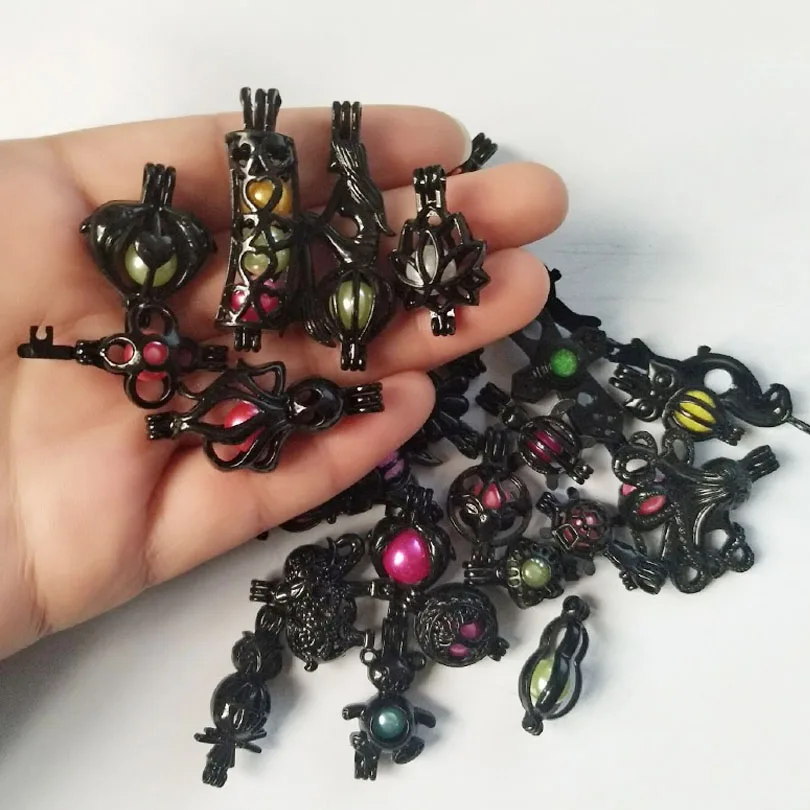 

Clearance SALE Gun Black Cage Mixed 30pcs Animal Diffuser Perfume Locket Pendants Handmade Jewelry
