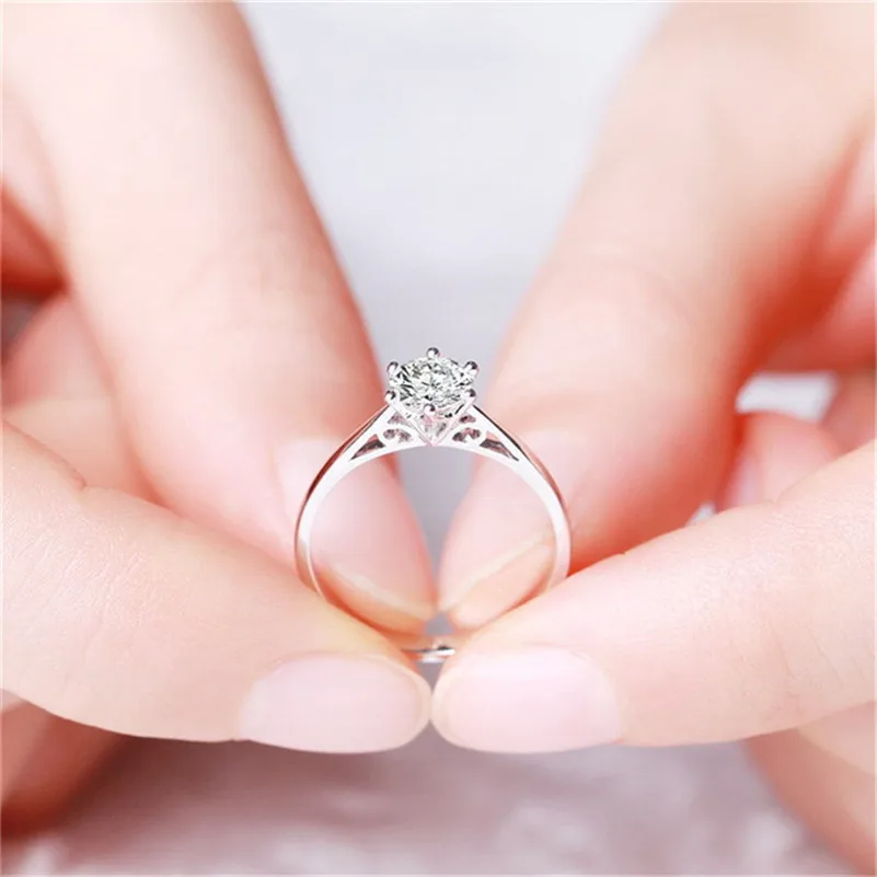 Романтические свадебные кольца для женщин, 925 пробы, серебро, 0.3ct& 0.5ct, шесть когтей, обручальное кольцо, не выцветает, Bijoux Femme