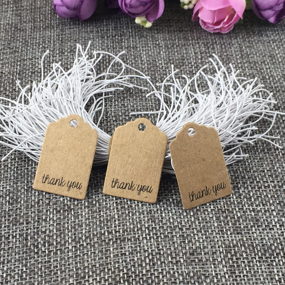

3x2cm 200pcs with 200pcs string Thank you labels Kraft tags for clothing handmade paper gift tag price lists for the store