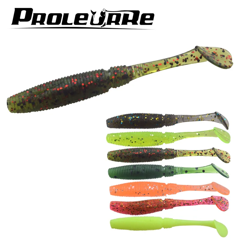 Proleurre 20 unids/lote suave de pesca señuelo gusano Grub 0,8G 55mm plantilla japonesa Señuelos de Pesca Bass T cola cebo artificial de Pesca