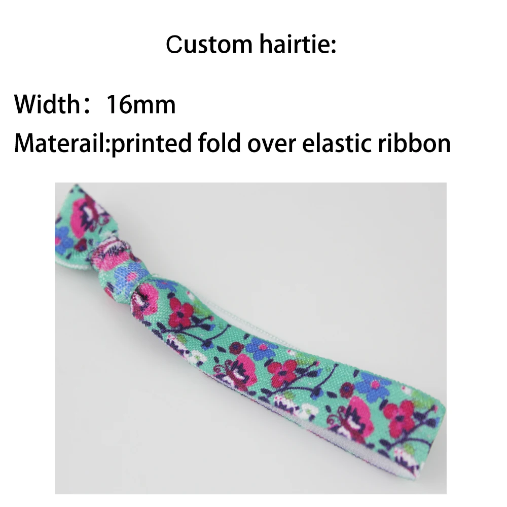 

Custom 16mm hot transfer fold over elastic hairband wholesale good quality hair tie for girls 100 pieces