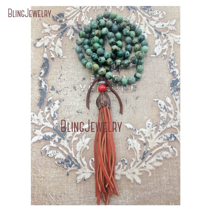 

African Agates Beads Knot Beads Necklace with Knot Orange Tassel NM20836