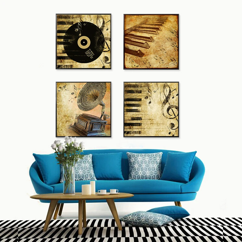 Poster Modern Abstract Guitar Vintage Music Bar Painting Retro CD
