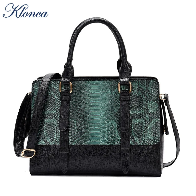 

Klonca High Quality PU Leather Female Handbag 2019 Fashion Freeshipping Crocodile Pattern Vintage Contrast Color Messenger Bag