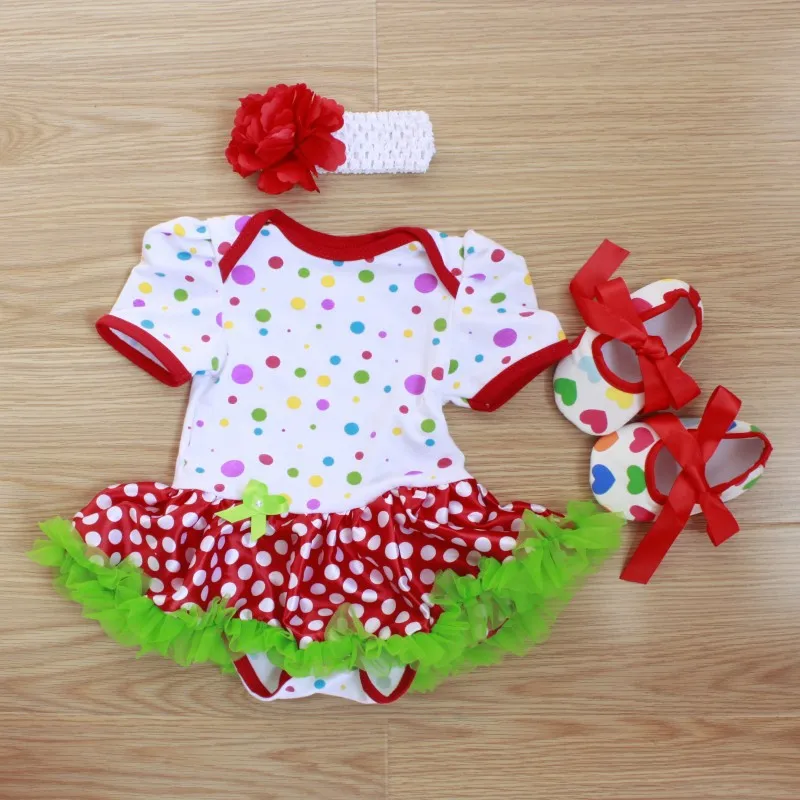 Детские Комбинезоны для малышек 3 шт. комплект одежды для новорожденных Детские Обувь для девочек красной отделкой в горошек платье-пачка