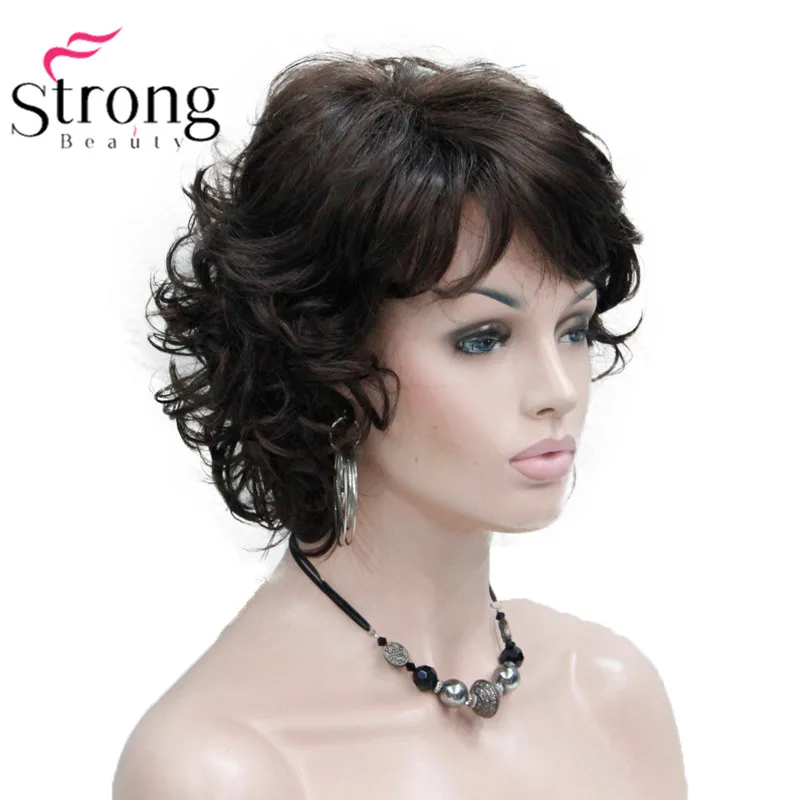 StrongBeauty темно-шоколадный женский короткий волнистый парик короткие синтетические парики