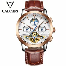 Cadisen Montres Hommes D’affaires Automatique Mécanique Montre Étanche Véritable Cuir Montre En Or Hommes De Luxe Montres Militaires