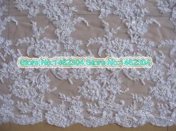 

Heavy Pearl beaded fabric Ivory beaded bridal lace fabric