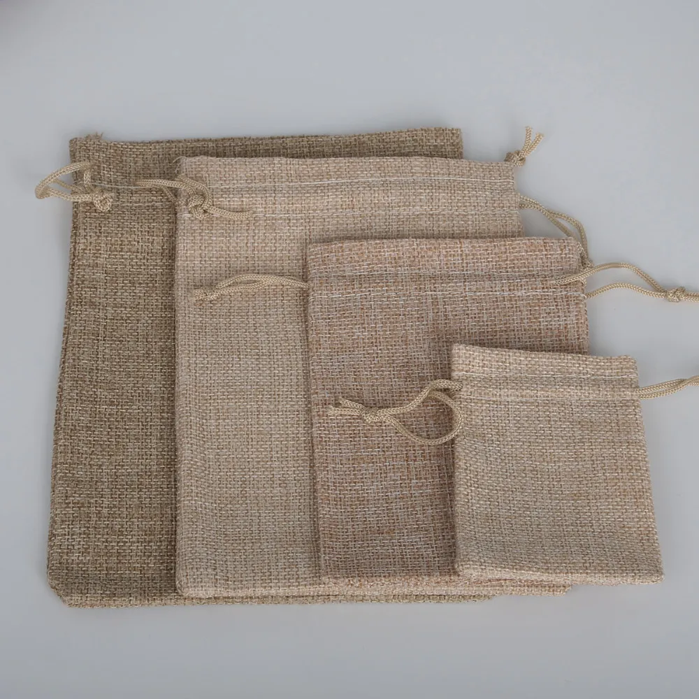 5PCS Natural Burlap Hessia Jute Cotton Linen Gift Bags Wedding Party Favor Holder Drawstring Jewelry Muslin Christmas Pouch
